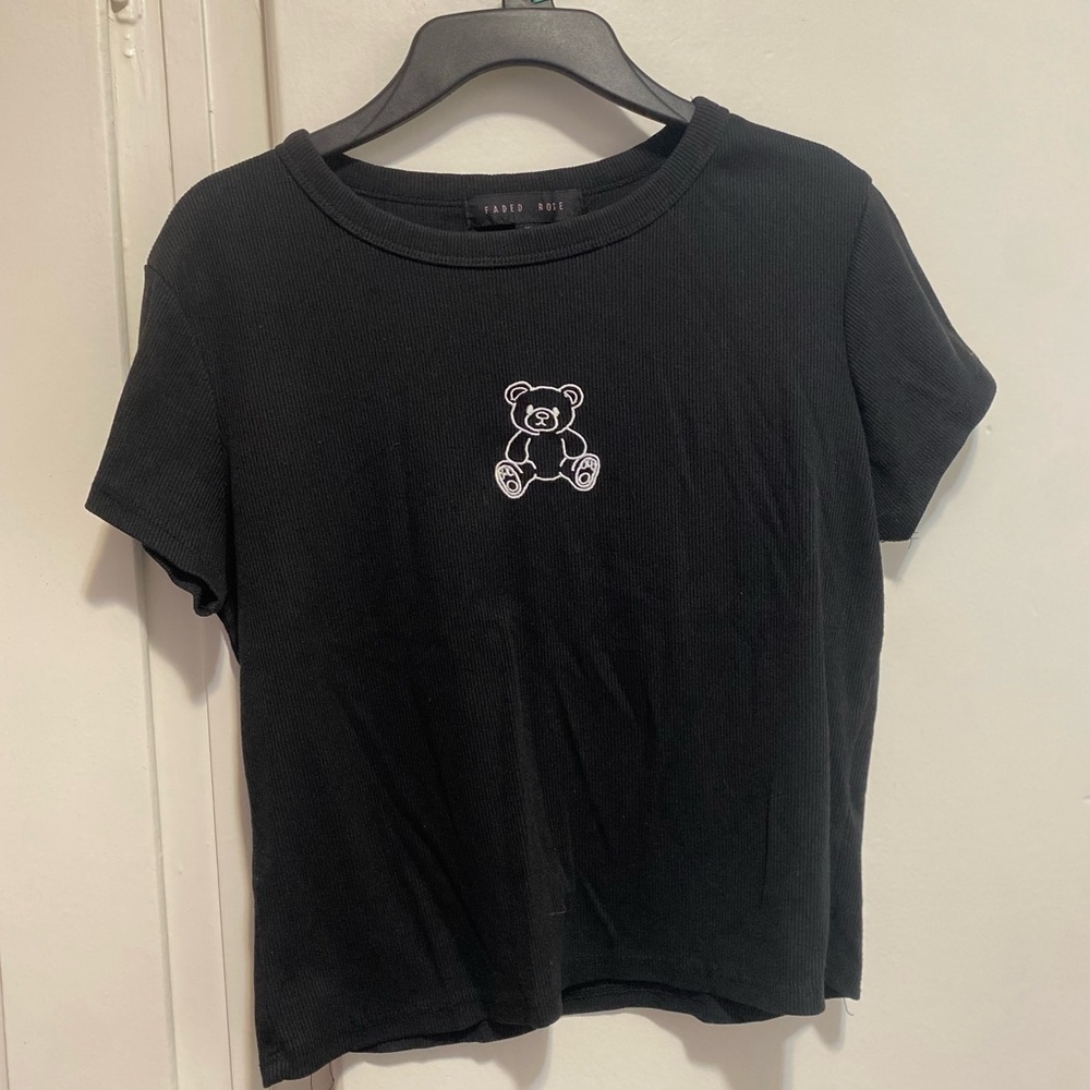 Black crop top with teddy bear design from Ross